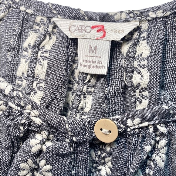 Cato Bohemian Short Puff Sleeve Floral Gray Women's Top - Picture 7 of 12